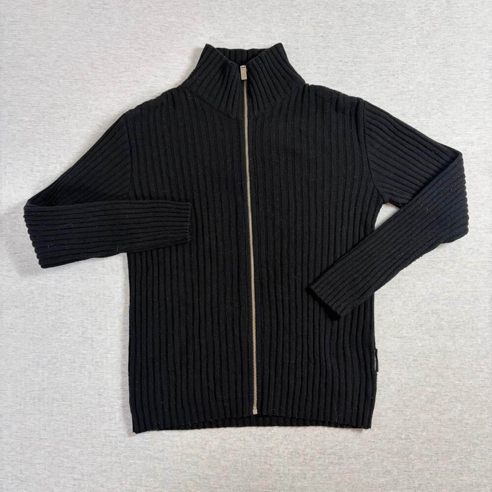 Dolce & Gabbana J&ANS Black Ribbed Zip-Up Mock Neck Cardigan